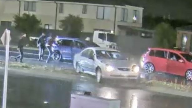 Footage appears to show a group of men attacking the victim’s car with baseball bats. Picture: Victoria Police