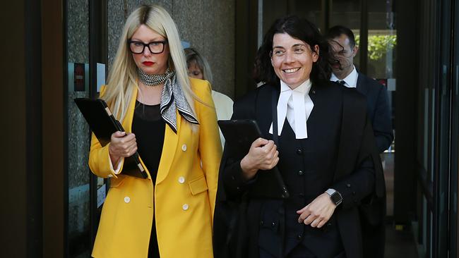 Elaine Stead leaving the Federal Court with Sue Chrysanthou, SC, during the defamation trial against Joe Aston. Picture: Jane Dempster