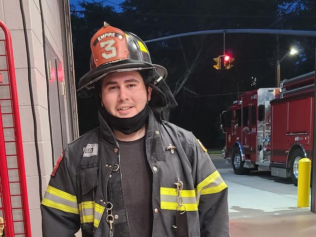 Long Island-based volunteer firefighter Stefan Oberman, from Melbourne, has received his first shot. Picture: Supplied