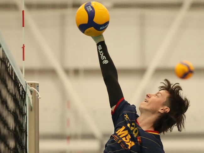 Australian Volleyball Schools Cup at the Gold Coast Sports & Leisure Centre. Year 11 boys, Maribyrnong V Mazenod ...Maribyrnong player....M Armstrong.... Picture Glenn Hampson