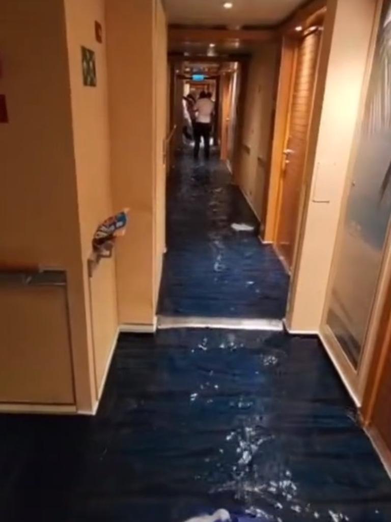 Cruise passengers were shocked to see so much water on the floor. Picture: TikTok/adrienne_marie_1