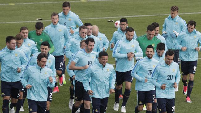 Australia players exercise during a training session in St. Petersburg in Russia.