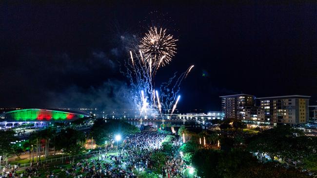 Darwin's Waterfront puts on a firework display to celebrate the end of 2020. Picture: Che Chorley