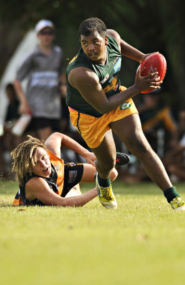 St Marys' Willie Rioli Jr runs away from Tiger Joshua Bromley-Lynch.