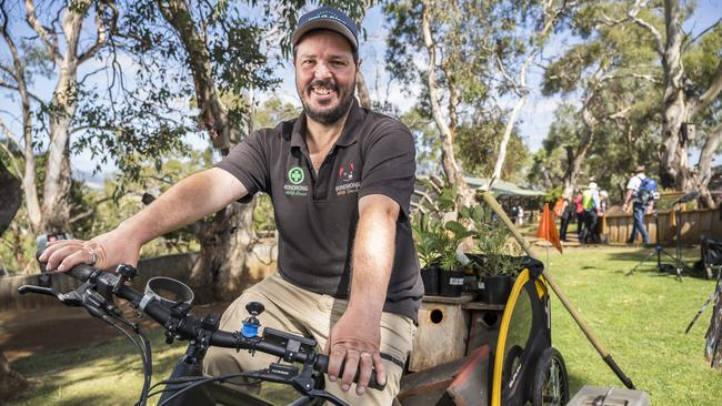 Greg Irons on the bicycle for Wild Ride charity ride at Bonorong Wildlife Sanctuary. Picture: Caroline Tan