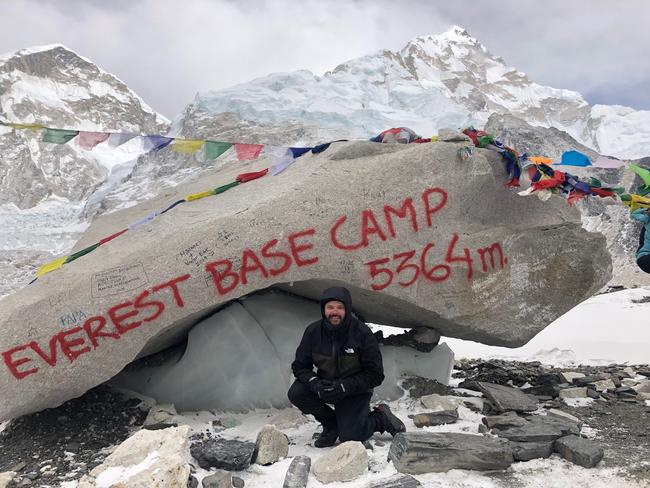 News Corp Australian journalist Anthony Keane, who is trapped overseas, at Everest Base Camp. Picture: