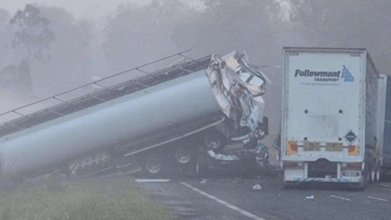 One of the trucks involved in the pileup. Picture: Seven News