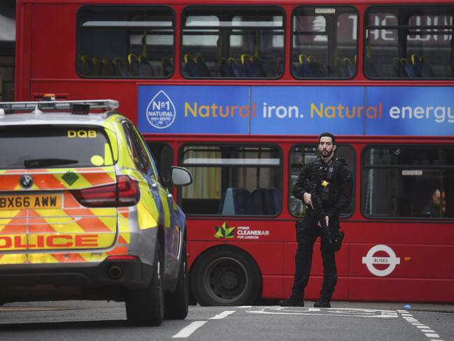 Police attend the scene after an incident in Streatham, London. Picture: AP