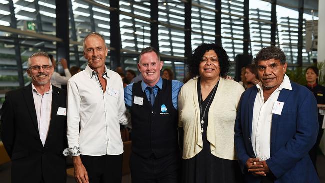 NT Australian of The Year finalists David McMicken and Timothy Newth, Tony Burns, Andrea Mason and Tom E. Lewis. PICTURE: Justin Kennedy