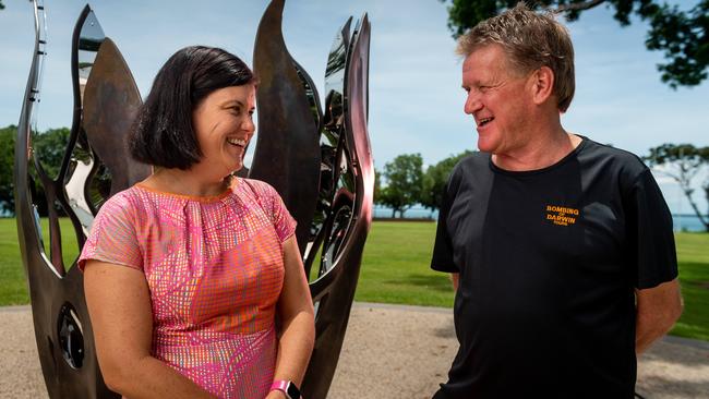 Tourism and Hospitality Minister Natasha Fyles and Bombing of Darwin Tour operator Garry Gallagher. Picture: Che Chorley