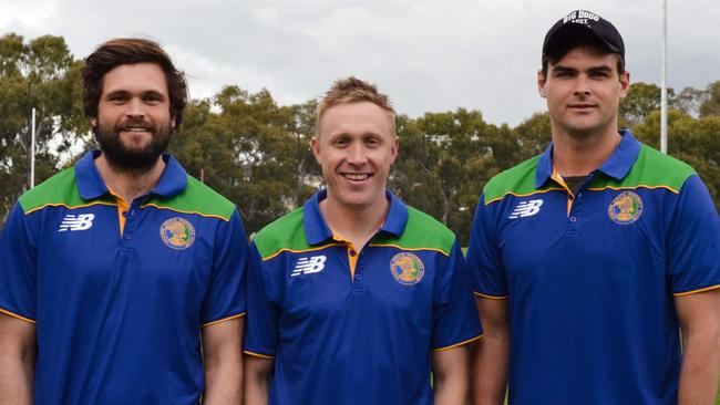 New Golden Grove coach Luke Barmby (middle) has his side sitting 17-0 with just one minor round game remaining. Picture: Golden Grove Football Club