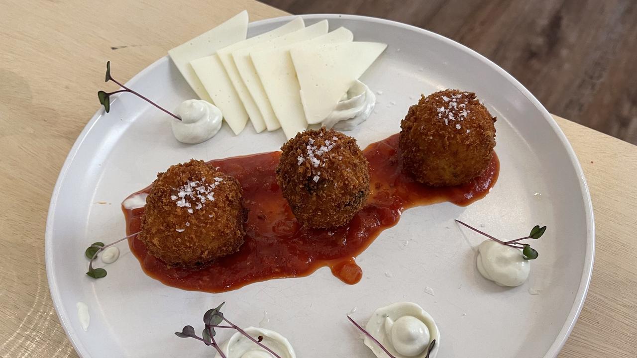 The arancini at Plant Vibes cafe in Bowen Hills.