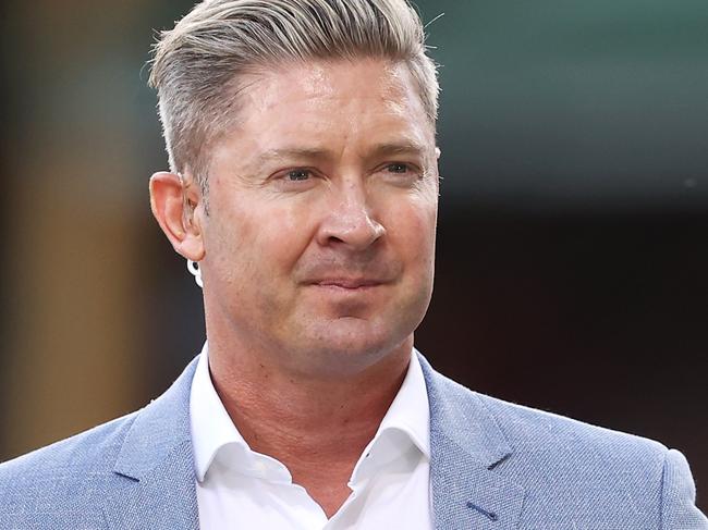 SYDNEY, AUSTRALIA - OCTOBER 29: Former Australian cricketer Michael Clarke watches on as he waits to speak on camera before the ICC Men's T20 World Cup match between New Zealand and Sri Lanka at Sydney Cricket Ground on October 29, 2022 in Sydney, Australia. (Photo by Mark Kolbe/Getty Images)