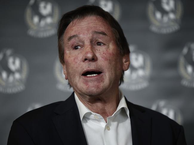 MELBOURNE, AUSTRALIA - JULY 31: Collingwood President Jeff Browne speaks to the media during a press conference at Glasshouse Event Space on July 31, 2024 in Melbourne, Australia. (Photo by Daniel Pockett/Getty Images)