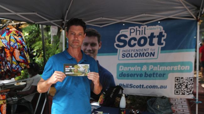 Community independent Phil Scott spoke to the NT News at the Nightcliff Markets after the tragic death of Nightcliff Grocer owner Linford Feick. Picture: Thomas McLean