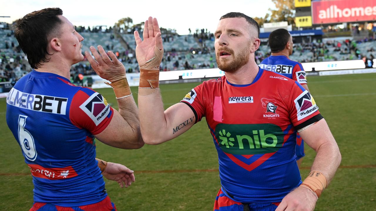 NRL 2023 RD22 CANBERRA RAIDERS V NEWCASTLE KNIGHTS - JACKSON HASTINGS TYSON GAMBLE