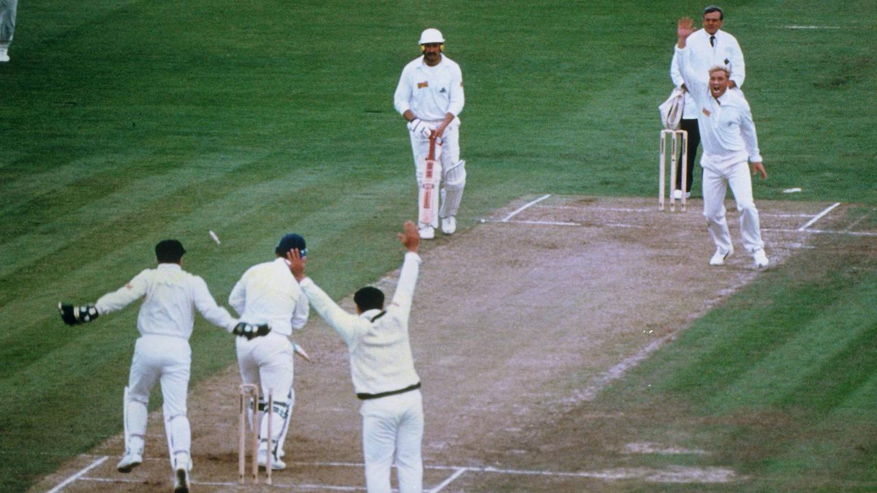 Warne rips through Mike Gatting’s defences at Old Trafford in 1993.