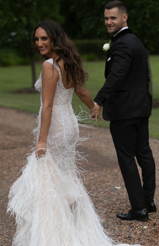 Larissa “knew it was fate” when she discovered the name of the gown she loved was “Luca”, her husband’s name in Italian. Picture: Blumenthal Photography