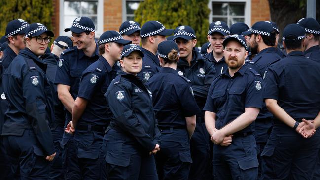 MELBOURNE, AUSTRALIA- NewsWire November 14, 2024: Victorian Police stage a walkout protest at Victorian Police Academy in Glen Waverley over ongoing industrial relations pay disputes. Picture: NewsWire / Nadir Kinani