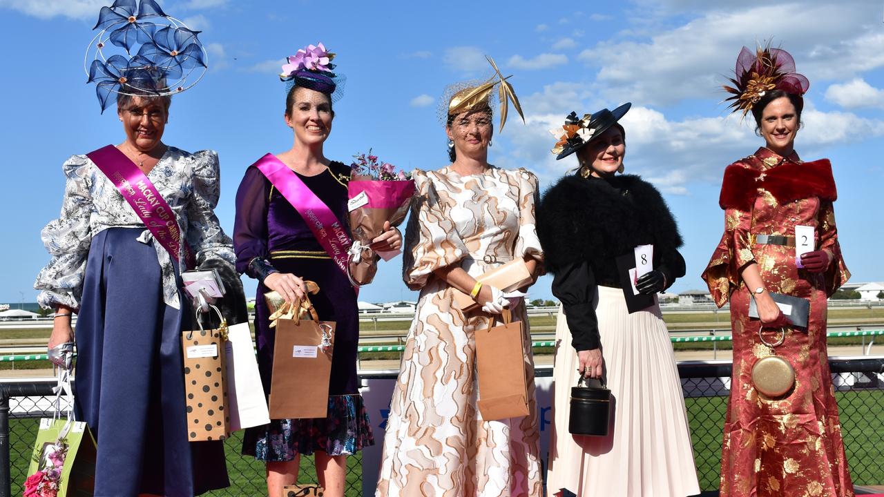 Mackay Cup 2021 Lady of the Day winner Kim Geddes, first runner up Renee Cross, second runner up Cindy Delahunty, highly commended Zoe Ryan and very highly commended Nicole Turton