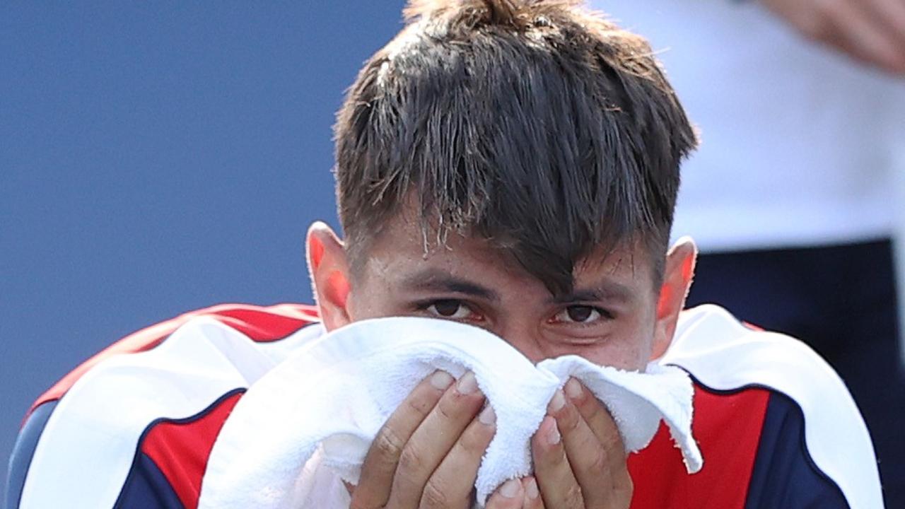 Popyrin couldn’t believe he let the game slip. Photo: Elsa/Getty Images/AFP