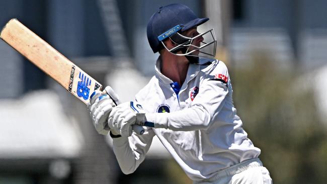 Altona RoostersÃ Christopher Peters during the VTCA: Altona Roosters v Sunbury cricket match at Langshaw Reserve in Altona North, Saturday, Nov. 18, 2023. Picture: Andy Brownbill