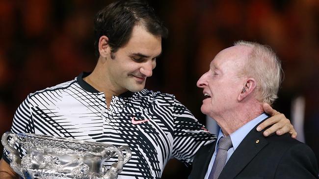 Roger Federer and Rod Laver, pictured together last year, share a special bond. Picture: Wayne Ludbey