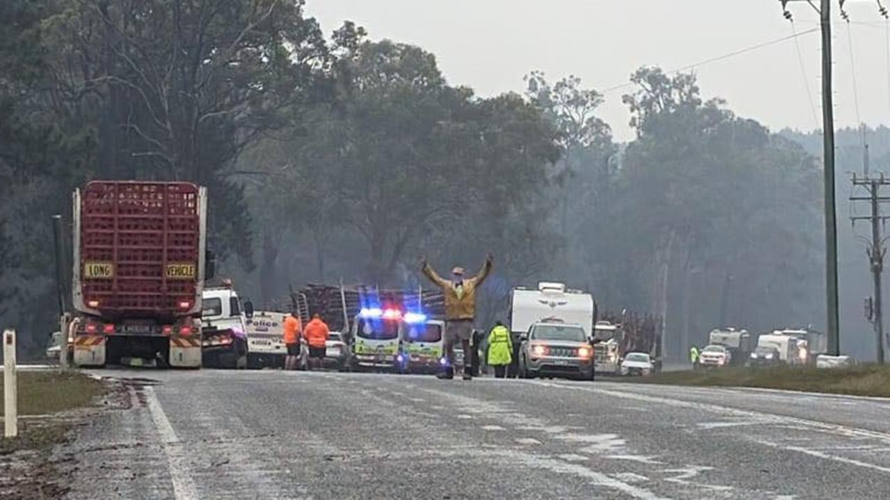 A photo from the scene at the Tin Can Bay Road where two people have been seriously injured. Credit to Daniel Nitzsche.