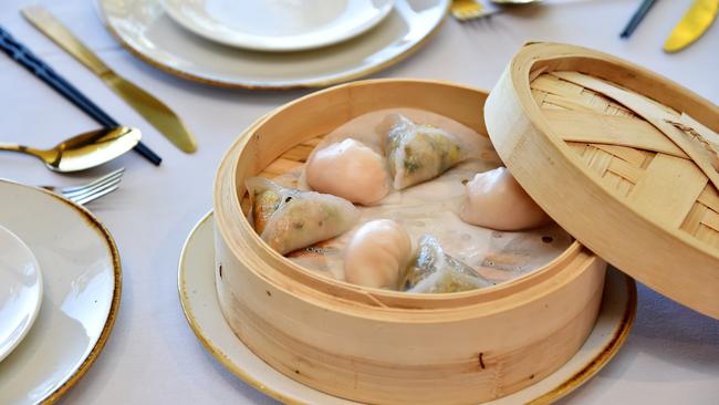 The prawn har gau and shiitake and king oyster mushroom dumplings.