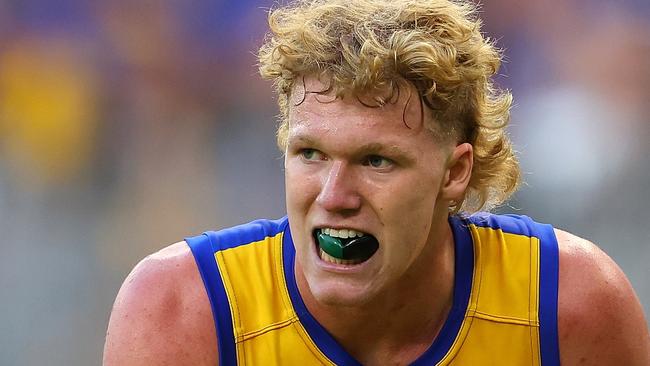 PERTH, AUSTRALIA - MARCH 26: Reuben Ginbey of the Eagles in action during the round two AFL match between West Coast Eagles and Greater Western Sydney Giants at Optus Stadium, on March 26, 2023, in Perth, Australia. (Photo by Paul Kane/Getty Images)