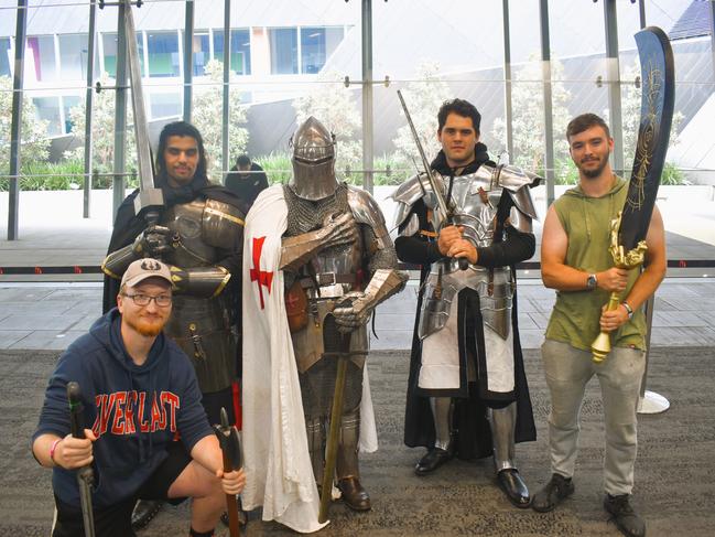 Declan Santwyk, Taariq Ali, Lachlan Shaw, Jeff Balad and Jake Murray at the Melbourne Oz Comic Con Xmas edition, held at the Melbourne Convention &amp; Exhibition Centre on Saturday, December 7, 2024. Picture: Jack Colantuono