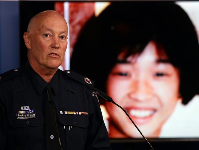 Assistant Commissioner Stephen Fontana announcing a $1 million reward in relation to the Karmein Chan murder. Picture: Andrew Tauber