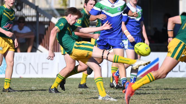 Peyton Jenkins sinks the boot in while playing for St Brendan’s.