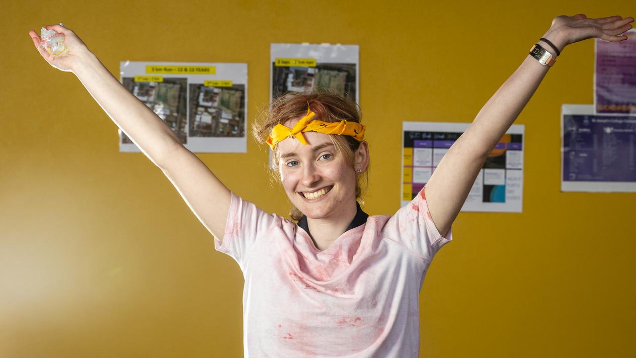 St Josephs College captain Tahlia Utz after the Colour Explosion run is ready for Shave for a Cure, Friday, August 12, 2022. Picture: Kevin Farmer