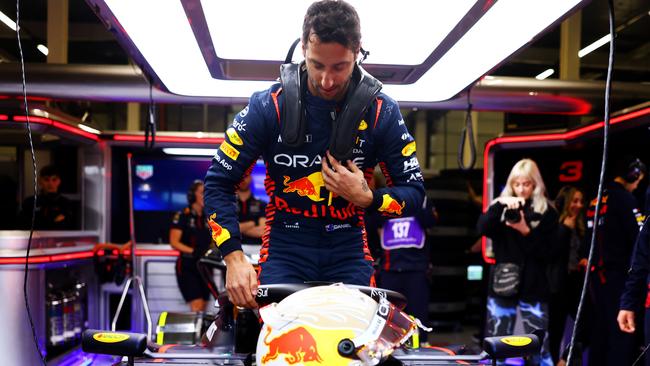 Daniel Ricciardo prepares for a Red Bull test drive at Silverstone on July 11, 2023. Picture: Getty Images