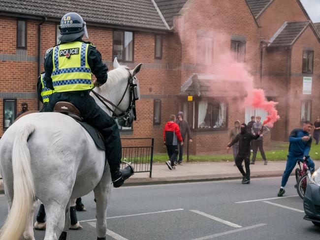 Mounted police deal with demonstrators as far-right activists during an Enough is Enough protest in Sunderland on August 02. Picture: Getty Images