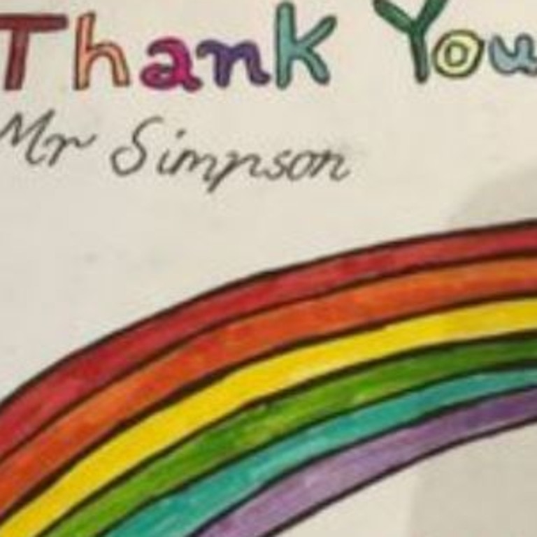 A card a student got Mr Simpson when he left a previous school. Picture: X