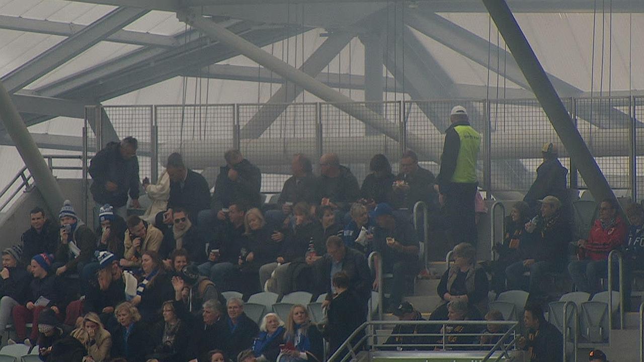 A fire forced fans to evacuate a section of Blundstone Arena