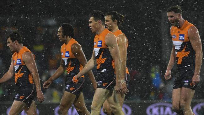 The Giants struggled in the snow. Picture: AAP