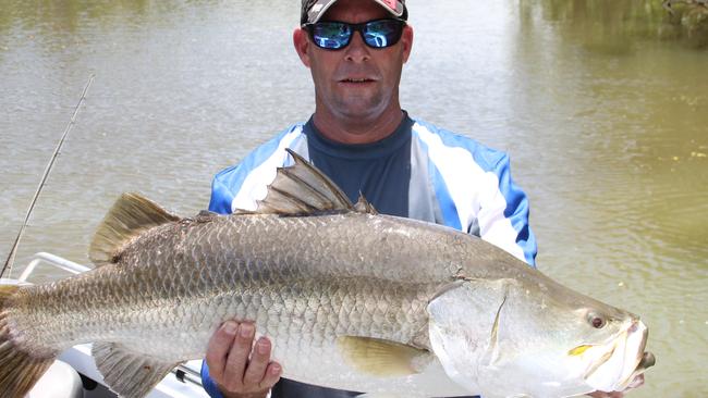 The author with a 91cm barra from Brook Creek.