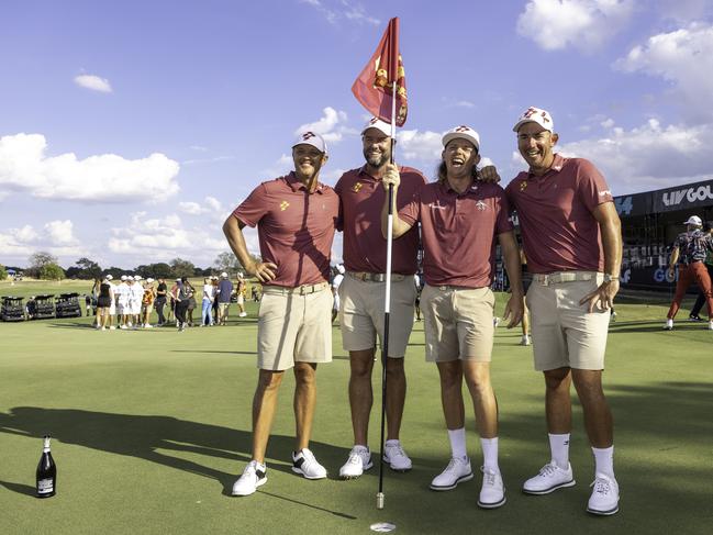 Ripper GC stars Matt Jones, Cameron Smith, Marc Leishman and Lucas Herbert have no plans on stopping the team, regardless of PGA-LIV peace talks. Picture: LIV Golf