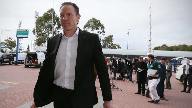 Brenton Sanderson after announcing his departure from the Crows. Picture: AAP