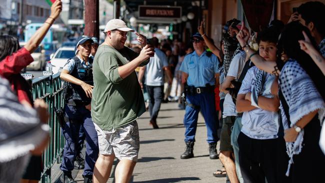 Ticket holders argue with pro-Palestine protesters outside Enmore Theatre ahead of a Douglas Murray event. Picture: Nikki Short