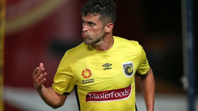 Fabio Ferreira after scoring for the Mariners earlier this year. Picture: Ashley Feder/Getty Images