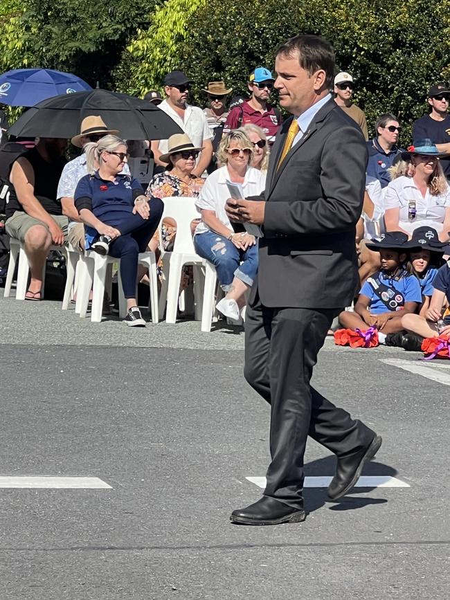 Theodore MP Mark Boothman at the 2024 Anzac Day service at the Upper Coomera cenotaph. Picture: Keith Woods.