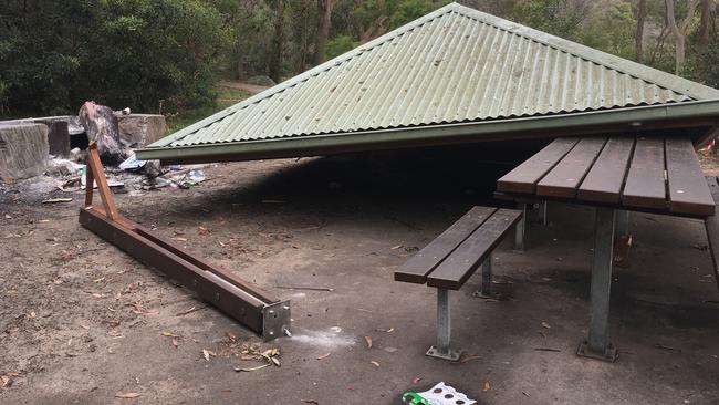 Mindless vandals destroyed a popular picnic area at Manly Dam. Picture: Darren Cotterill (Facebook)