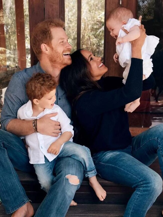 Harry and Meghan pose for their Christmas card last year with Archie and Lilibet. Picture: Alexi Lubomirski/The Times