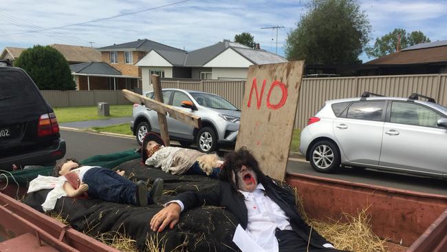 Wallacia residents protest against the cemetery plans in February. Picture: Supplied