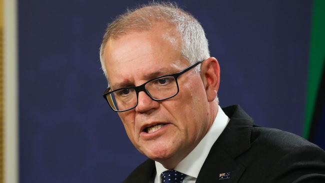 SYDNEY, AUSTRALIA - Newswire Photos- August 17, 2022: Former PM Scott Morrison addresses the media during a press conference in Sydney. Picture: Gaye Gerard / NCA Newswire