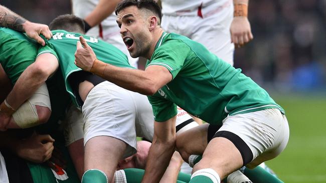 Ireland's scrum-half Conor Murray gestures during the Six Nations international rugby union match between England and Ireland at the Twickenham, west London, on February 23, 2020. (Photo by Glyn KIRK / AFP)